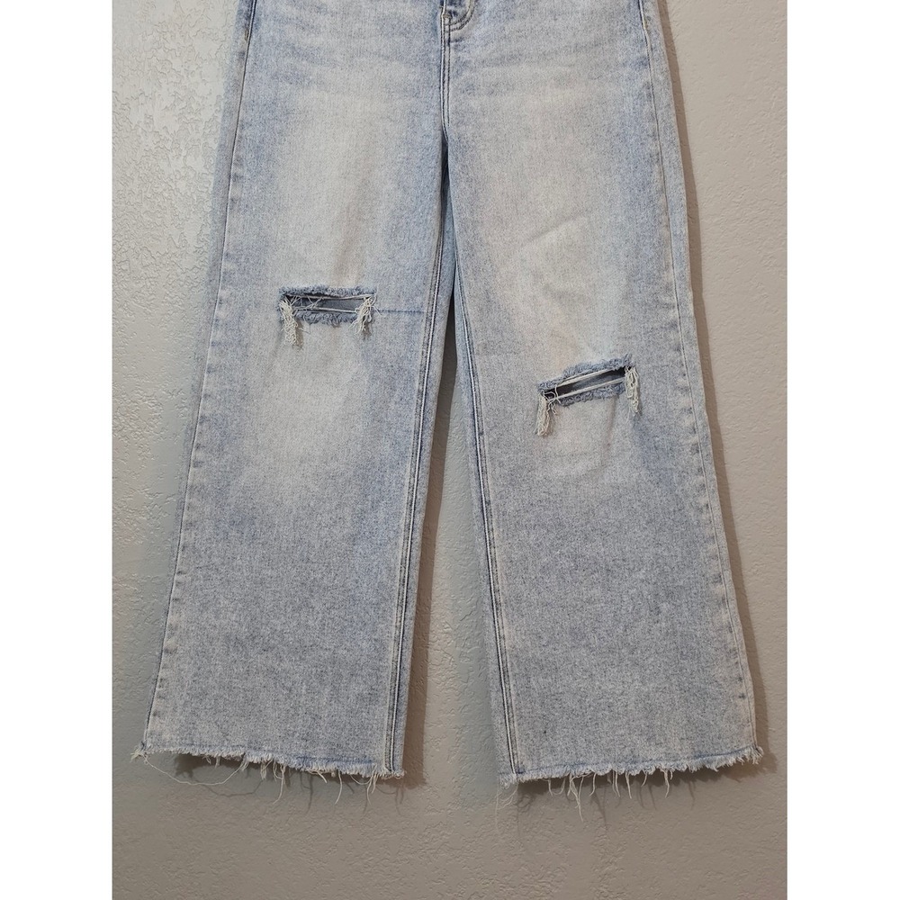 Risen High Rise Frayed Ankle Wide Leg Jeans Light Wash Distressed Womens 9/29 - Picture 4 of 13